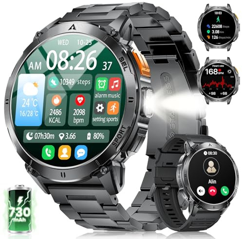 BENYAR SMART Montre Connectée Homme avec 1.62'' AMOLED Écran/LED Lampe/730mAh Batterie,Smartwatch Homme avec 100+ Modes Sportifs,24/7 Moniteur de Fréquence Cardiaque et Sommeil pour Android iOS