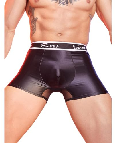 ranrann Boxershorts Herren Eng Kurz Unterhose Höschen Leggings Briefs Slip Nylon Unterwäsche Dessous Underwear Schwarz Einheitsgröße