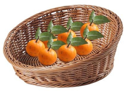 Cesta tejida inclinada - Cuenco de cocina, soporte de mesa | Contenedor de almacenamiento en ángulo con acabado de mimbre, organizador inclinado decorativo con borde elevado para aperitivos, galletas