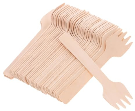 Mini Wooden Dessert Forks Natural Birch Wood 4 Inch 100pcs | Khaki Finish, Lightweight Ergonomic Design, Bars and Bistros Use, Multi-purpose for Fruit, Cake, Salad