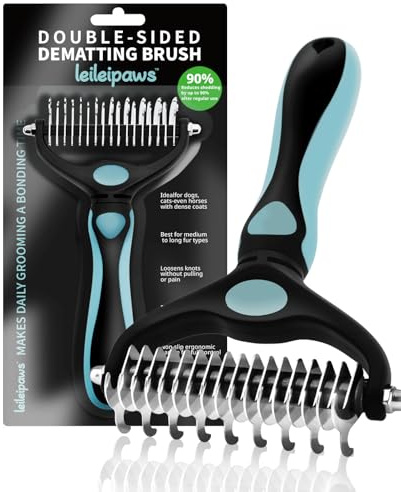 LeileiPaws Entfilzungskamm für Hunde & Katzen – Ergonomischer Griff, Bissfest, 17/9 Zähne, Entfernt Verfilzungen & Unterwolle, Deshedding Bürste für Langhaar & Kurzhaar (Blau-Schwarz)