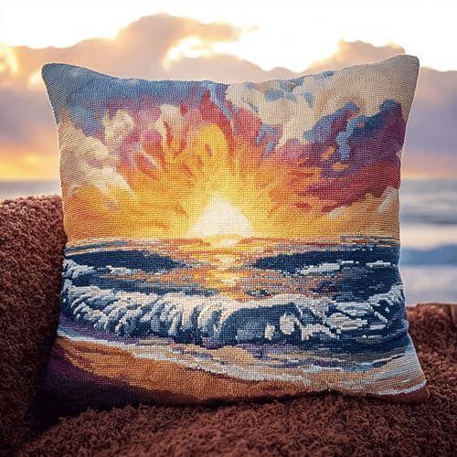 ANSIWEIGO Juego de cojines de nudos con impresión para adultos y niños, alfombra de anudado DIY 43 x 43 cm, juego de cojines bordados hechos a mano para principiantes, accesorios para el hogar