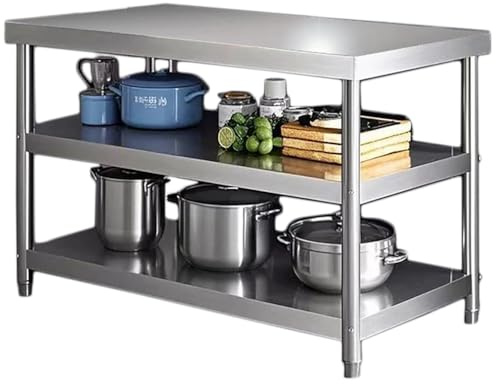 KCCRHIN Tavolo da lavoro in acciaio inox a 3 livelli, piano di lavoro in acciaio inox professionale, tavolo di preparazione degli alimenti, tavolo da cucina commerciale carico 200 kg per ristorante