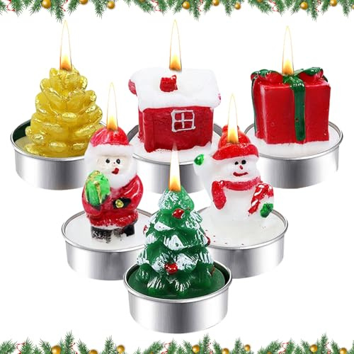 Velas Navideñas Juego de 6, Velas de Adviento Hechas a Mano, Decoración para Mesa Navideña, Corona de Adviento, Idea de Regalo, Motivos Santa Claus, Muñeco de Nieve, Árbol de Navidad