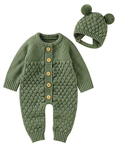 Strick-strampler Für Neugeborene Strick Strampler Einteiler Warm Sweater Jumpsuit Outfits Overall Mit Mütze Einfarbig Baby Jungen Mädchen Langärmelig Für Herbst Und Winter Gestrickte