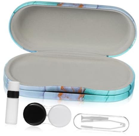 PENIKOKO Double-Layer Eyeglass Box with Pu Lens Case, Small Contacts Holder Travel Storage, Decorative Marble Pattern Protective Glasses Case for Portable Use