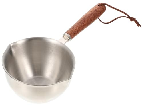 Gatuida Casserole Inox avec Bec Verseur Manche Bois Ergonomique Anti-brûlure pour Sauces et Cuisson Gaz Induction