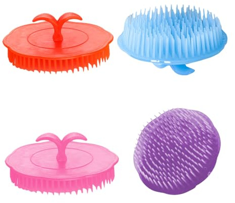 LALADEFIEE 4 Stück Haarmassagegerät und Kopfhautbürste aus Pe mit Shampoobürste und Peelingfunktion zur Sanften Reinigung und Haarwachstums Zufällige Farbe