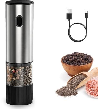 Moulin à poivre et sel électrique rechargeable - Moulin à poivre automatique avec mouture en céramique - Grosseur réglable - Fonctionnement à une main - Pour barbecue, cuisine, restaurant, camping