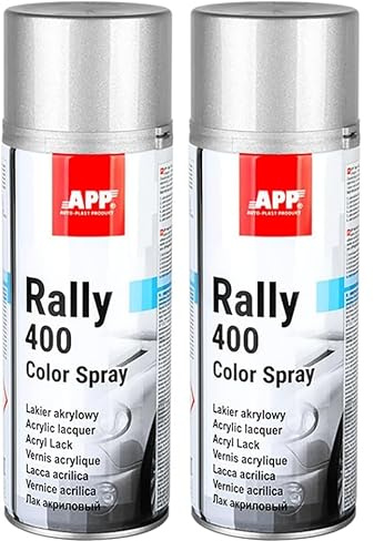 APP Rally 400 Color Spray - Pintura gris plata brillante | Pintura para llantas de coche, madera, metal | Pintura spray gris plata para todo tipo de superficies, alta cobertura | 400 ml (Paquete de 2)