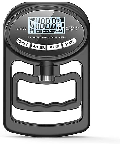 Dinamometro Digitale da Mano e Tester di Forza di Presa, 265LBS/120KG con 19 Memorie Utente, Ricaricabile tramite USB, Display LCD - for Palestra Domestica, Allenamento Sportivo, Valutazione Fitness