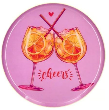 Love Trays, Dekotablett, XS, Motiv: Cheers, rund, rosa 12,7x1x12,7cm