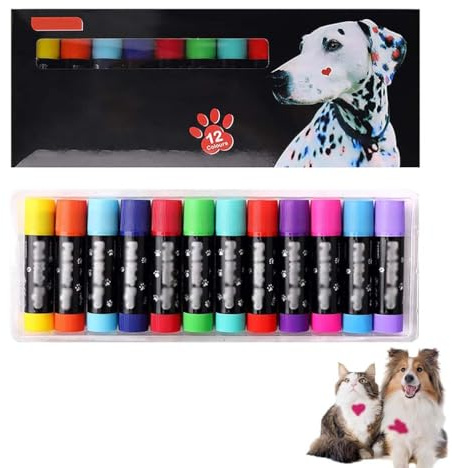 Pet Hair Chalk Set, Haustierhaar-Kreideset, 12 Farben Hundehaarfärbemittel, Temporäre Tierhaarfärbestifte für Hunde, Waschbare Tierhaarfärbemittel für Hunde, Katzen, Pferde