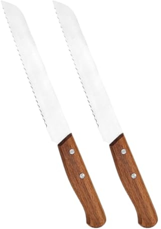 FONDOTIN Couteau à 2 Pièces Lame Inox Dentelée Manche Bois D’acacia Ergonomique Trancheuse à Professionnelle pour Boulangerie et Découpe de Baguettes, Toasts et Pains Maison