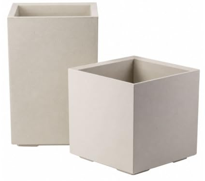 HowHomely | Vaso da fiori su ruote, set da 2 fioriere beige, effetto cemento, 40 x 40 x 40 cm e 40 x 40 x 60 cm, ideale per interni ed esterni