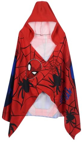 CARTOON Poncho Mare Bambino Spiderman Marvel 70x140 cm Mantella con Cappuccio in Microfibra 240 gsm Asciugamano Assorbente e Asciugatura Rapida Accappatoio Bambini per Spiaggia e Piscina