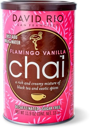 David Rio Flamingo Vanilla Chai I 337g Dose I zuckerreduzierter, entkoffeinierter Chai Latte mit schwarzem Tee, Vanille, Zimt & Kardamom