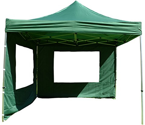 Profi Falt-Pavillon 3x3m mit 2 Seitenteilen, Scherenhebelsystem, höhenverstellbare Teleskopbeine, wasserdichte Dachplane 270g/m², Aluminium Konstruktion, inkl. Tragetasche (Grün)