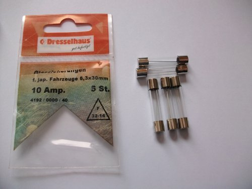 Vetro FUSIBILE auto fusibili 6,3 x 30 mm; 10 ampere; 5 pezzi