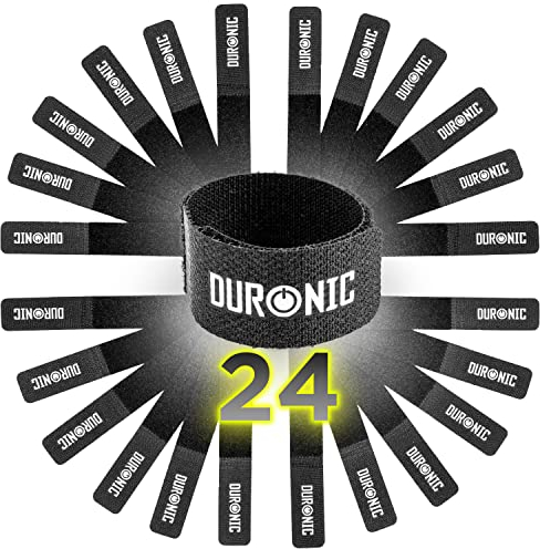 Duronic Cable Tidy Ties Strap Hook and Loop Ties Reusable 24 Pack Chunky Perfect for Power Cable HDMI Ethernet USB Lightening Iphone type C Lead Wire