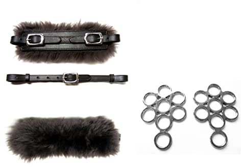 PS Pferdeartikel Set Gebisslose Zäumung Hackamore Flower Silber - Echt Schaffell Farbe Braun mit silbernem Beschlag