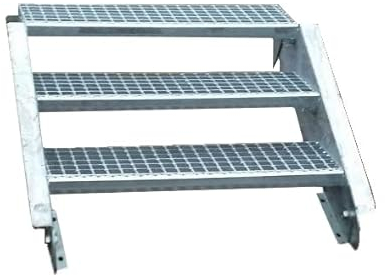 Srm-Design 3-Stufen-Stahltreppe, Breite 80 cm, Geschosshöhe 40-60 cm, Robuste Außentreppe, Wangentreppe, Stabile Industrietreppe für den Außenbereich, Silber, Leiter