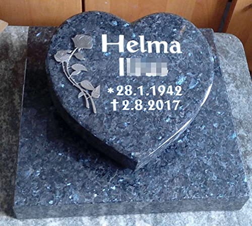 designgrab LabrL360-80x80 cm Herz auf Grabplatte aus Granit Labrador Blue Pearl, inkl. Beschriftung von Vor- und Nachname sowie Geburts- und Sterbedatum