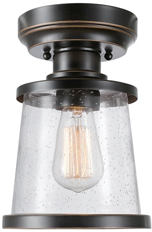 GLOBE Electric 44301 Charlie 1-Light Outdoor/Indoor Semi-Flush Mount Ceiling Light, Oil Rubbed Bronze, Clear Seeded Glass Shade, Bulb Not Included