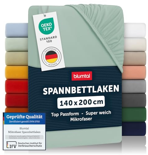 Blumtal® Spannbettlaken 140x200x30cm aus Microfaser - Oekotex zertifiziertes Bettlaken Spannbettlaken in Summer Green - Grün