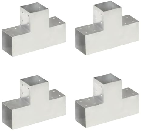 vidaXL 4x Pfostenverbinder T-Form 3 Hülsen Balkenschuh Holzverbinder Eckverbinder Pfostenecke Balken Verbinder Feuerverzinkt Verzinktes Metall 101x101mm