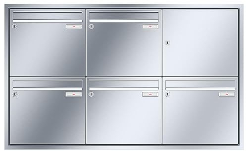 RENZ/Eckrahmen / 5er Unterputz-Briefkastenanlage Einbau-Briefkasten / V4A-Edelstahl/Volumen 17 L/Dein-Briefkasten.de