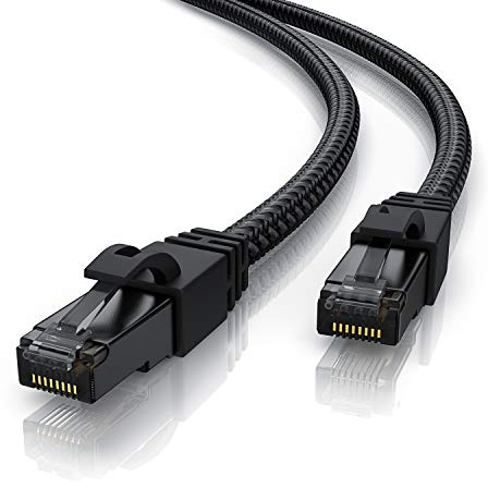 Primewire - 0,5m Câble réseau Cat 7 RJ45, Câble LAN Gigabit Ethernet 50cm, Gaine en pvc et en tissu tressé Noir, 10Gbps, Câble de patch 600Mhz S/FTP PIMF, Modem routeur Switch PC Box, Black serie