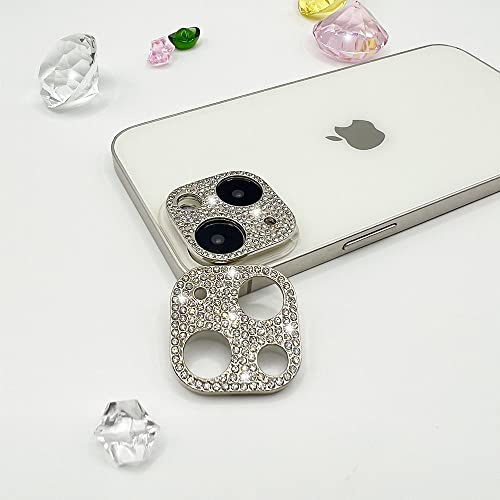 GSRYPC 2 Pack Glitter Camera Lens Cover Protector Compatible with iPhone 13 /iPhone 13 Mini Metal Bling Diamond Camera Lens Cover Sticker Protector (Silver)