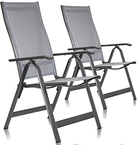 Rubberneck 2er Set Aluminium Gartenstühle Made in Germany 10-Fach verstellbare Hochlehner, Belastbarkeit 130kg