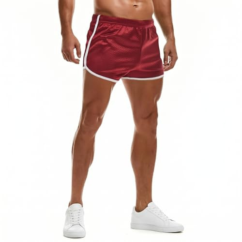 AIMPACT Sporthose Herren Kurz 3 Inch Turnhose Herren Kurz Mesh Atmungsaktiv Bodybuilding Shorts Fitness Training Laufhose (Rotwein-M)