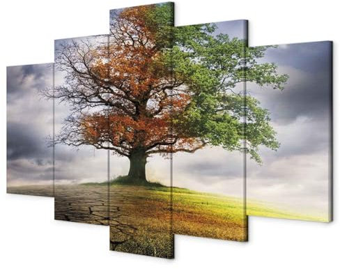 B&D XXL - Akustikbild Baum 5 tlg - Bilder Akustikschaum Schallschutz Wand Deko Kunst Akustikpaneele Wandpaneele Schalldämmung Wandbild Schallabsorber Akustikplatten Diamant Natur Vier Jahreszeiten