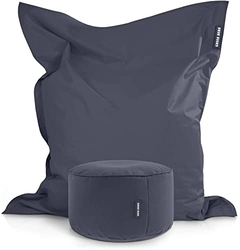 Green Bean 2er Set XXL Sitzsack inkl. Pouf fertig befüllt mit EPS-Perlen - Riesensitzsack 140x180 Liege-Kissen Bean-Bag Chair Loung Bodenkissen