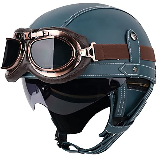 Cascos Half-Helmet Casco Semi Cubierto para Motocicleta,Casco De Cara Abierta,Moto De Estilo Retro Homologado Dot/ECE Casco Alemán De La Segunda Guerra Mundial
