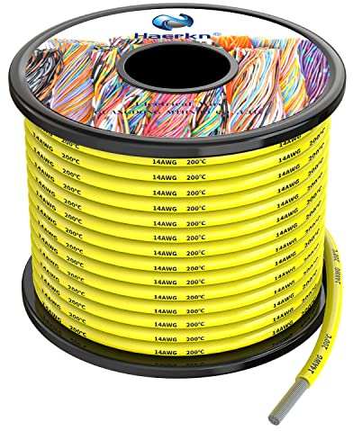 2.0mm² 14awg Silicone Electrical Wire Cable Yellow 10Meters 14 Gauge Hookup Wires kit Stranded Tinned Copper Wire Flexible and Soft High Temperature Resistance