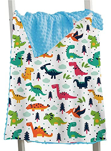Hixingo Coperta per Neonati Minky Dots, Stampa Dinosauro Bifacciale Multifunzionale Morbida Accogliente Copertina per Bambino e Bambina, Copertura per Allattamento (Azzurro Bosco,73x102cm)