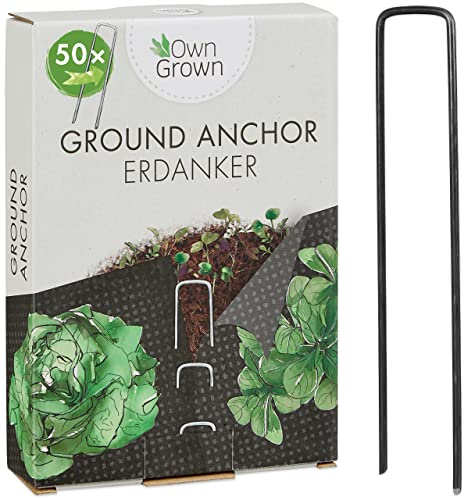 OwnGrown Erdanker Lang: 50 Bodenanker für Garten Unkrautvlies und Mehr - Unkrautvlies Haken aus Stahl - Erdspieße Metall im Set - Garten Zubehör