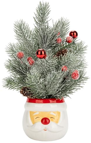 Small Christmas Tree Tabletop Snowman Potted Plants with Vase 11 Artificial Mini Xmas Tree Decorations Pine Needles Plant with Christmas Ball Ornaments Berries Pine Cones Slim Tree Party Home Decor