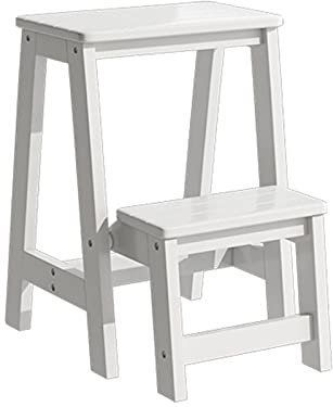 XHALERY Combinazione di Scale e sedie Pieghevoli, Sedia a scaletta Pieghevole in Legno, scaletta per libreria, scaletta, Sedia da Cucina, Ufficio (Bianco 48 * 36 * 56 cm)