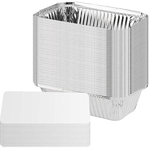 HEIHAK 70 Pack Aluminium Foil Trays Containers, 680 ML Tin Foil Trays with lid Tin Foil Containers for Food Storage Baking and Cooking 19.8x11.5x5.5cm
