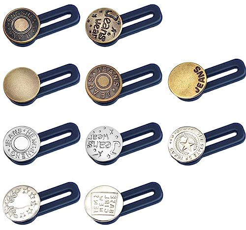 WeddHuis 10 Stück Hosenbunderweiterung Knopf, Hosenknopf Erweiterung, Taille Extender Elastischen Knopf, Jeans Einziehbare Knöpfe, Bund Expander Set für Jeans Röcke Hosen Herren Damen