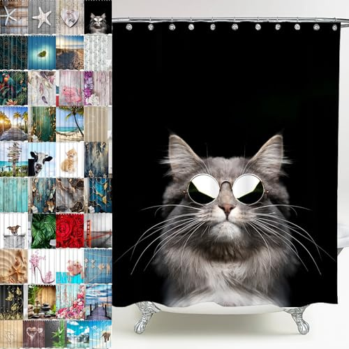 Sanilo Duschvorhang, viele schöne Duschvorhänge zur Auswahl, hochwertige Qualität, inkl. 12 Ringe, wasserdicht, Anti-Schimmel-Effekt (Cool Cat)