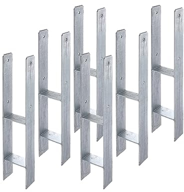 6 x siwitec H-Pfostenträger 600 x 121 mm, Materialstärke 5 mm, feuerverzinkt, Pfostenanker zum Einbetonieren mit CE-Kennzeichnung, Pfostenträger zum Einbetonieren, Pfostenschuh, Pfostenhalter