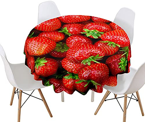 Lukery Tischdecke Abwaschbar Gartentischdecke, Tischdecke Rund Tischdecken 3D Obst Tischtuch Outdoor Indoor, Tisch Schutz für Geburtstag (Durchmesser 180cm,Frische Erdbeere)