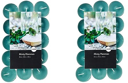 Teelichter Duft 2x30 Stück (60 Teelichter) - Brenndauer: 4,5 Std., Rußfrei - für Windlicht, Teelicht-Glas, Kerzenständer - Weihnachten, Geschenk, Deko, Hochzeit, Gastro (Grün - Duft: Minziger Hammam)