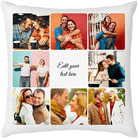 Easycosy personalisierte Fotokissen Bezug selbst gestalten, Doppelseitiger FotoKissen-Bezug mit 8Fotos & Text selbst gestalten -Foto Geschenke für Frauen zum Valentinstag (40 * 40cm)